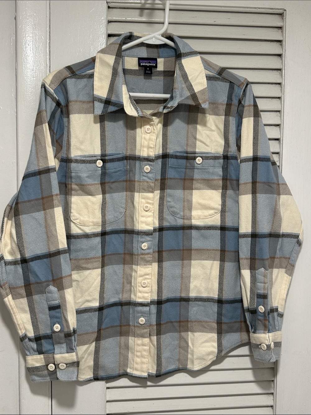 Patagonia Blue, Cream & Brown Plaid Button-Down Shirt